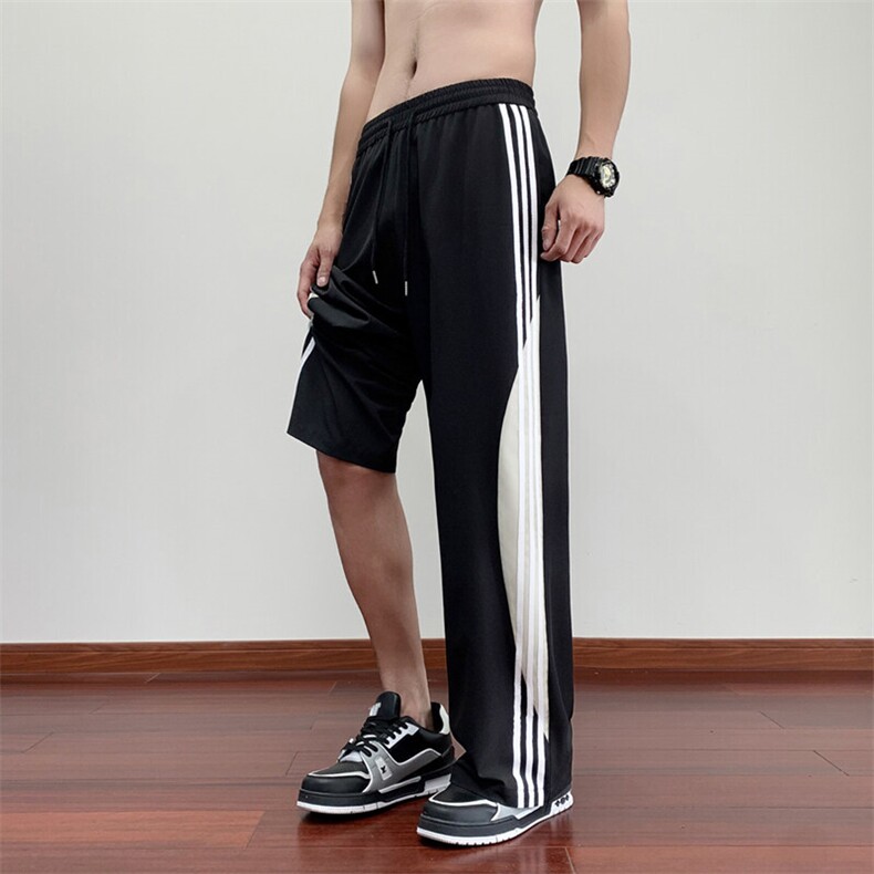 夏季休闲裤男宽松情侣薄款冰丝织带长裤时尚直筒阔腿裤-J1205-P32,男装休闲裤,星座310B-3