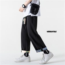 2023夏华夫格九分裤男无影墙大码翻边碎花搭扣9分裤子K23865-P40图片