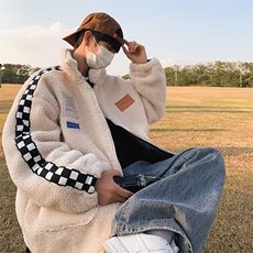 羊羔毛外套男冬季加绒加厚港风潮牌贴布棉服情侣棉衣W2297-P80，男装棉衣，星座512-2