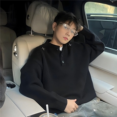 秋冬季潮牌亨利领刺绣毛衣情侣痞帅针织衫痞帅上衣AMY05，男装针织衫/毛衣，星座516A