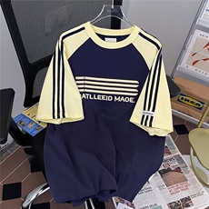 夏季新款潮流宽松百搭情侣T恤撞色条纹圆领短袖男现货T1747-P37，男装T恤，星座512-4
