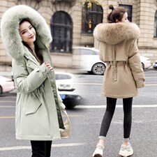 现货秒发2026冬装新款加厚加绒连帽大毛领修身保暖派克服外套女，女装棉衣/棉服，星宇服饰