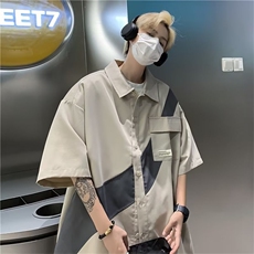 短袖衬衫男夏季小众设计感休闲高街潮牌衬衣外套CS0793-P35，男装衬衫，星座308B-2