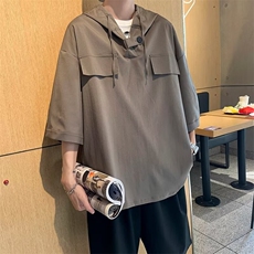C450-P332024新款连帽冰丝短袖衬衫男夏季日系潮牌，男装衬衫，星座512-6
