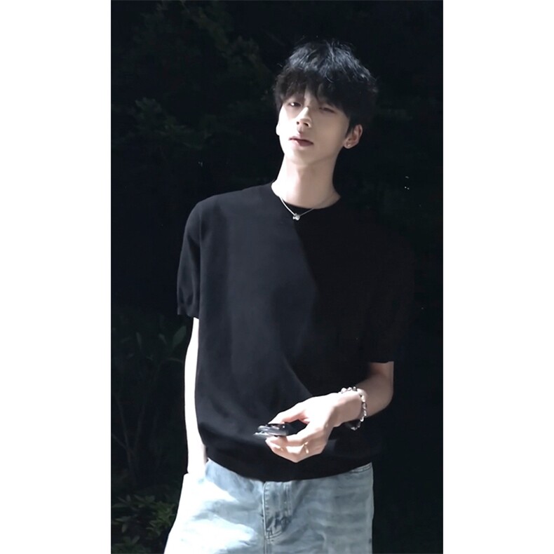 小领口针织短袖X7160-TP4068凉感透气修身螺纹百搭上衣男,男装T恤,电商A102