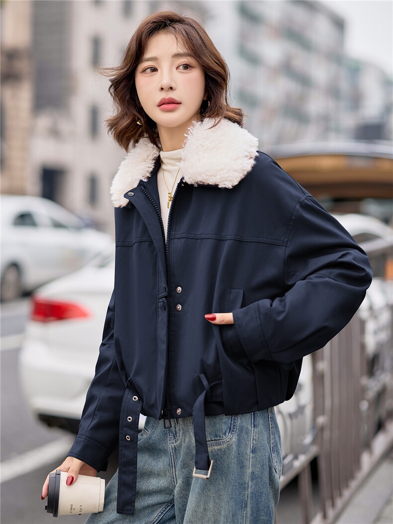 9117时尚加绒加厚派克服外套（毛领可脱卸）,女装派克服,依路服饰