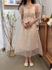 蕾丝印花甜美连衣裙，女装连衣裙，Mu Mu