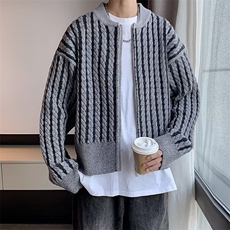 新款鹿毛绒圆领毛衣男士潮流宽松短款针织开衫外套休闲拉链毛线衣，男装针织衫/毛衣，星座1013