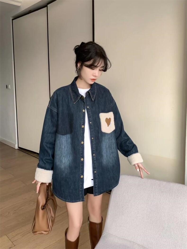 爱美欧现货加绒牛仔衬衣，其它，爱美欧