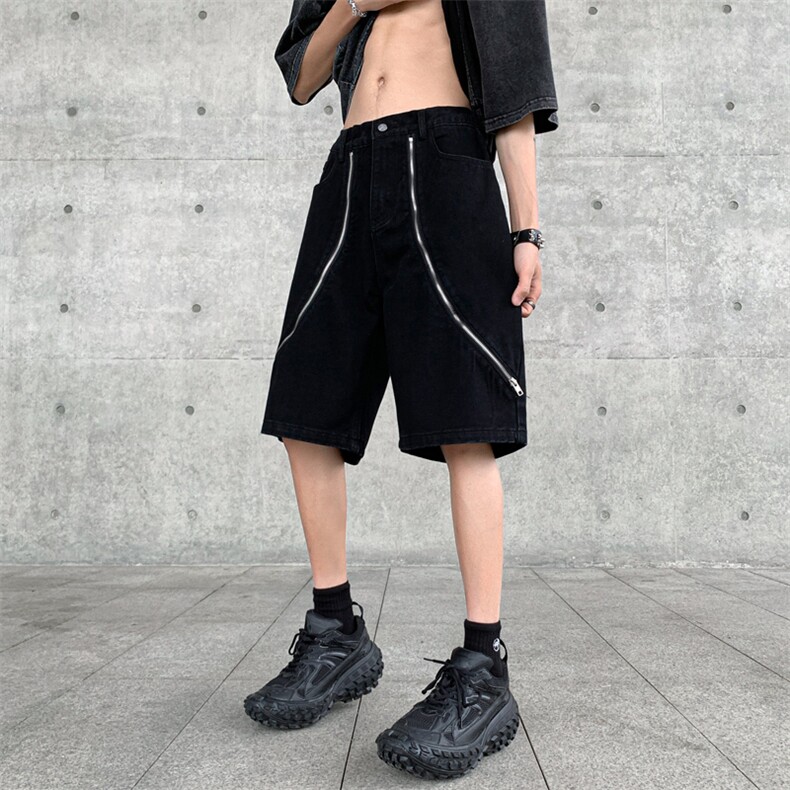 B221美式ins高街暗黑小众拉链牛仔短裤五分裤LK23101-P60控78,男装牛仔裤,电商B221