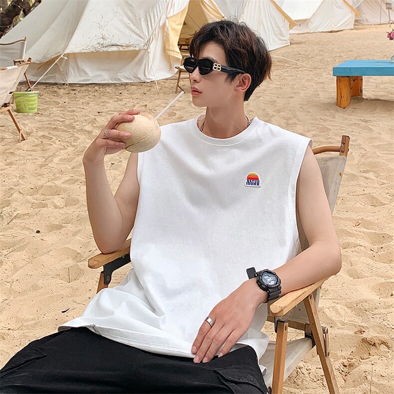 XD5093-TP25控价38港风宽松背心潮牌青少年贴标百搭无袖T恤男,男装T恤,电商A102-1