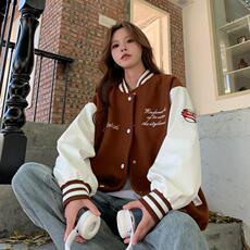 A115-P782025秋装学院风棒球服简约字母绣花ins宽松外套，女装短外套，星座911