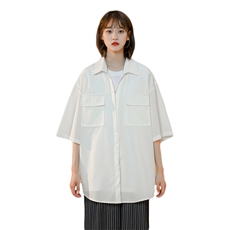C3070/P35新款中性风冰丝工装多口袋短袖衬衣男女潮大码外套衬衫，女装衬衫，电商A141