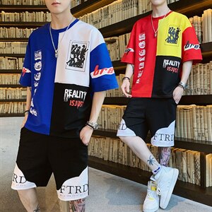 男士短袖t恤休闲套装宽松棉潮流半袖上衣服男夏季男装F155P55图片