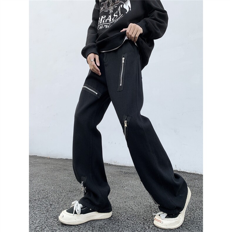 牛仔裤男设计感拉链长裤复古阔腿裤子2024年春秋季新品N310-P43图片