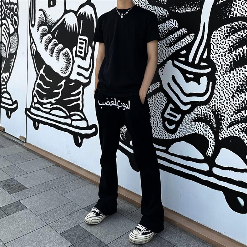 美式高街潮牌男女运动休闲裤直筒宽松慵懒显瘦印花休闲卫裤子,男装休闲裤,电商A486