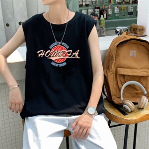 ！港风2023夏季无袖背心男加肥加大码宽松短袖T恤男BX262-P20图片
