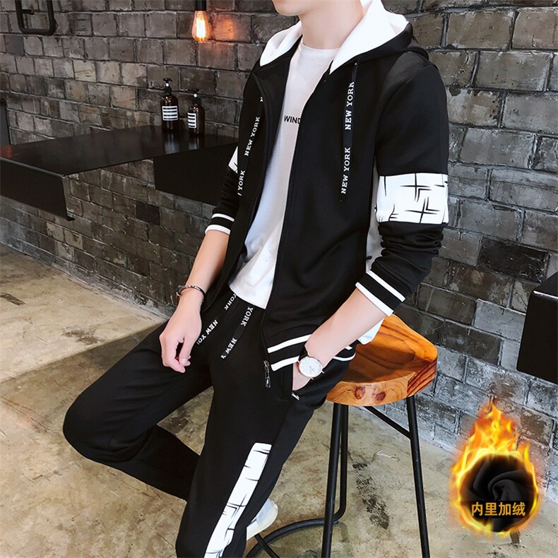 2023冬季运动套装男休闲开衫加绒宽松卫衣长裤两件套J01-1P75,男装休闲套装,电商A086