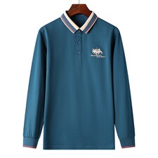 中年男士商务休闲长袖T恤秋装新款刺绣纯色翻领POLO衫DS20016-P75图片
