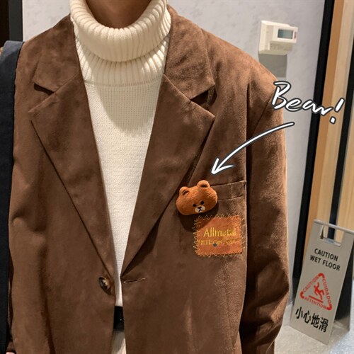 【2025秋冬】新款麂皮绒西服男小熊西装宽松韩版慵懒学院风外套,男装西服套装,星座112A