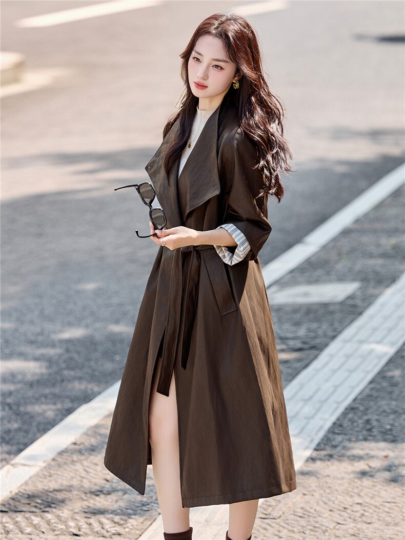 2026春装新款时尚潮流百搭气质宽松中长款皮衣外套女,女装皮衣,天丝秀