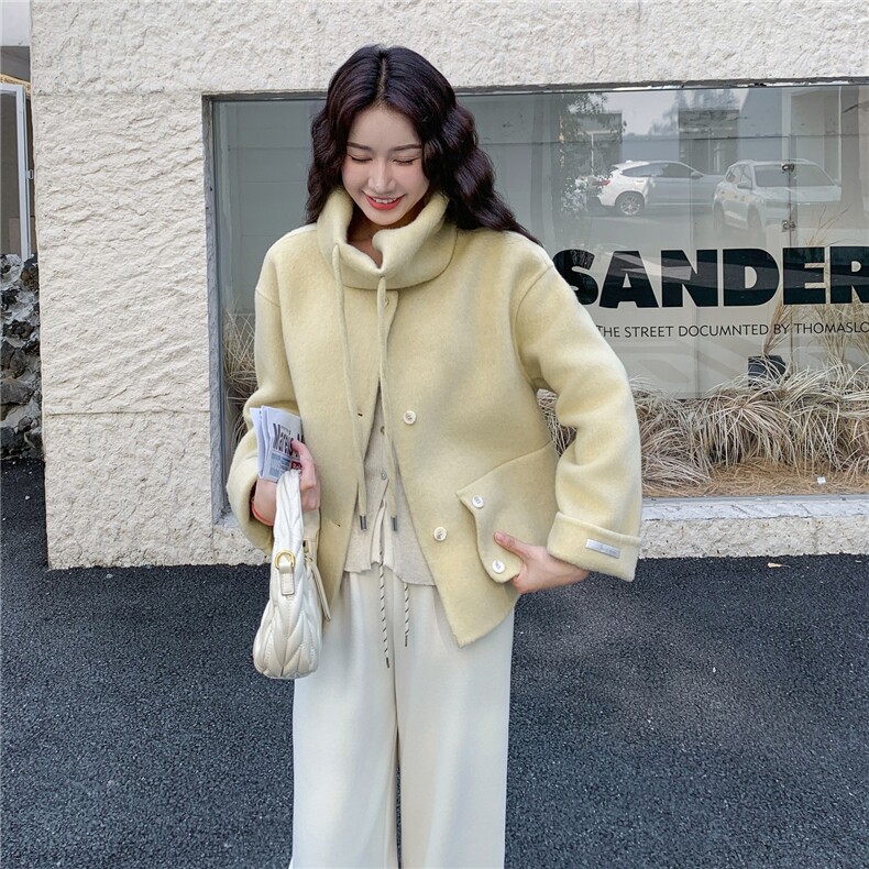 【】新品超好看围脖双面羊毛大衣2C081-8310P235K368,女装毛呢外套,2C081