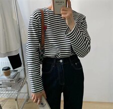 【素妮】春款爱心条纹长袖T，其它，素妮