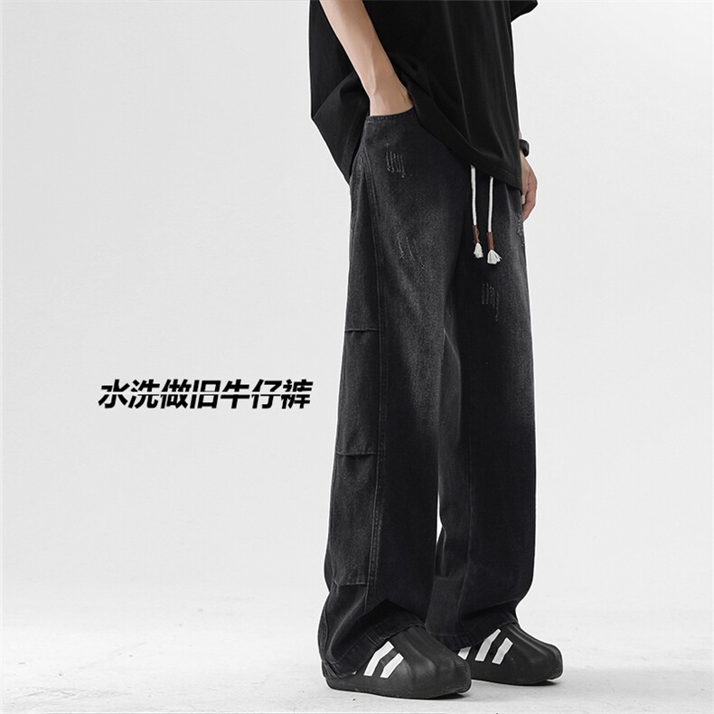 街头宽松潮流百搭复古潮牌美式水洗做旧直筒牛仔裤男K750-特批-45图片
