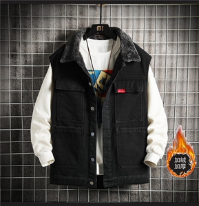 MJ208J-68-控98 M-5XL 牛仔马甲大码加绒羊羔绒网格工装ins无袖图片