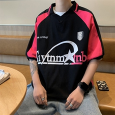 撞色拼接美式复古重磅小众设计感男女短袖t恤男宽松半袖T0112-P32，男装T恤，星座308B-2