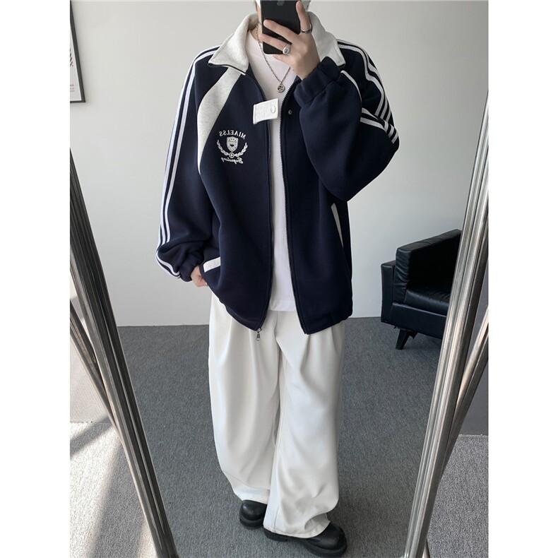 WY10190-特P60 420g重磅-高品质-条纹设计感大码保暖卫衣外套男图片