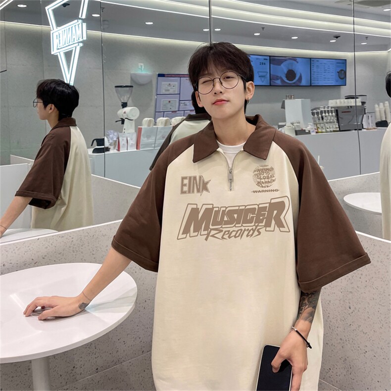 港风重磅全棉撞色插肩袖polo衫短袖男T恤GP3202-p45控78图片