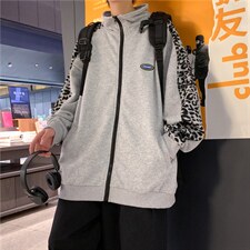 韩版潮时尚休闲豹纹拼接外套2023秋装新款夹克男A161-JK8950-P40，男装夹克，电商A161-2