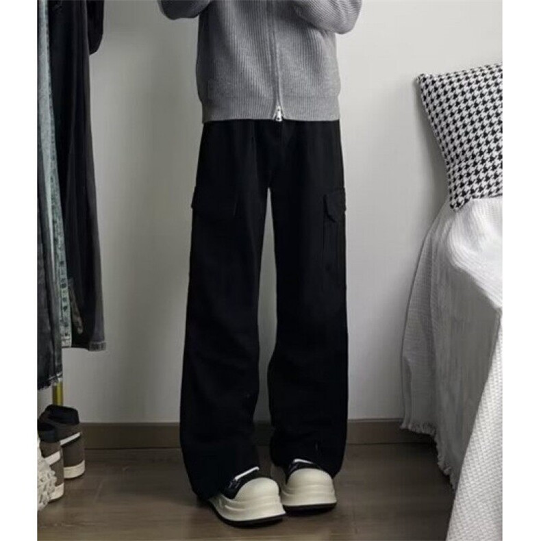 多口袋伞兵工装裤男高街褶皱痞帅宽松直筒休闲阔腿长裤子KM686,男装休闲裤,星座1116A-1（原606A）