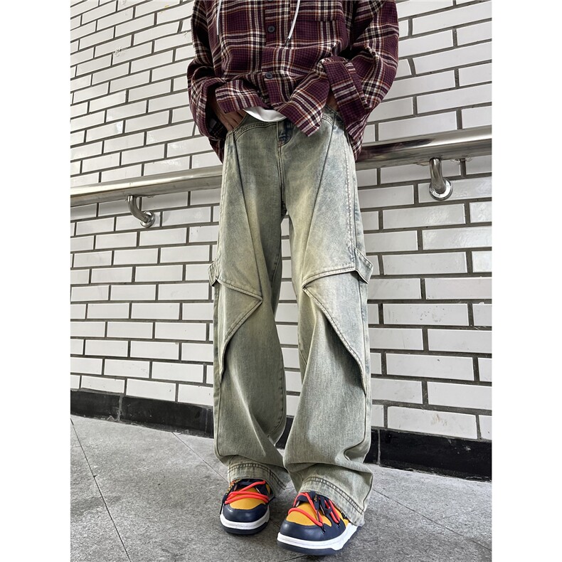XZ612-K685-P65 控88 立体裁剪解构美式高街黄泥蓝牛仔裤男女1图片