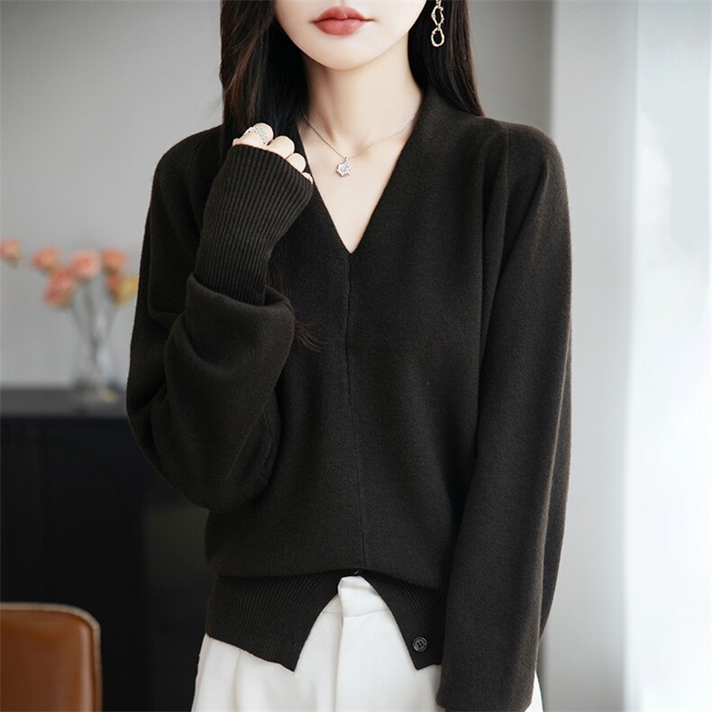 法式高级灰V领针织衫女2025新宽松显瘦打底衫内搭巨好看加厚毛衣,针织衫/毛衣,远腾羊绒