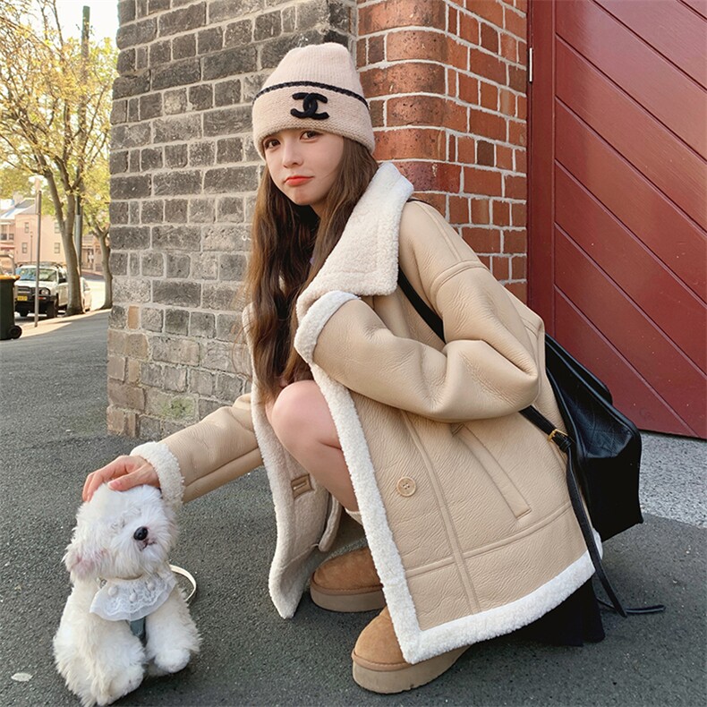 2023年冬季新款皮毛一体羊羔毛皮衣B190-82508-P215-K318,女装羊羔毛/颗粒绒,辉之琳