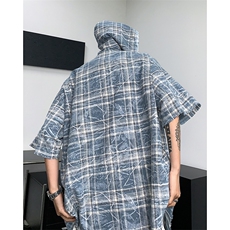 高品质夏男连帽短袖衬衫扎染条纹格子衬衣CS1286P38，男装衬衫，星座1013-1