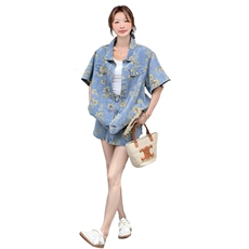炸街牛仔碎花套装-2C105-1059-P145-K218，女装套装/套裙，2C105