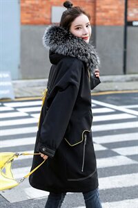 2022冬季新款时尚休闲加绒中长款棉衣宽松舒适大毛领棉服外套，女装棉衣/棉服，米雪儿