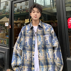 衬衫男秋季新款港风宽松大码扎染长袖衬衣CS3098-特P30，男装衬衫，星座214-3