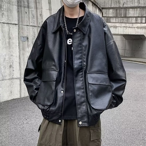 工装PU皮夹克男士炸街翻领暗黑系机车皮衣褂子外套 PU906图片
