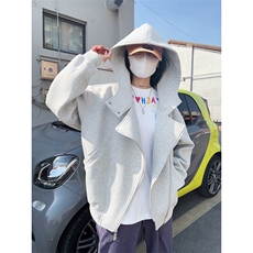 抖音得物品质26春装美式重磅结构斜拉链高领连帽卫衣开衫外套W61，女装短外套，电商A486