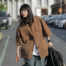 夏季日系短袖衬衫男女学生宽松工装衬衣中性外套百搭S6322-p38，男装衬衫，星座1008
