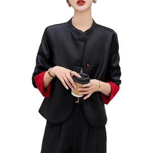 现货新款仿真皮皮衣2024春装立领仿绵羊皮夹克新中式短款外套女图片