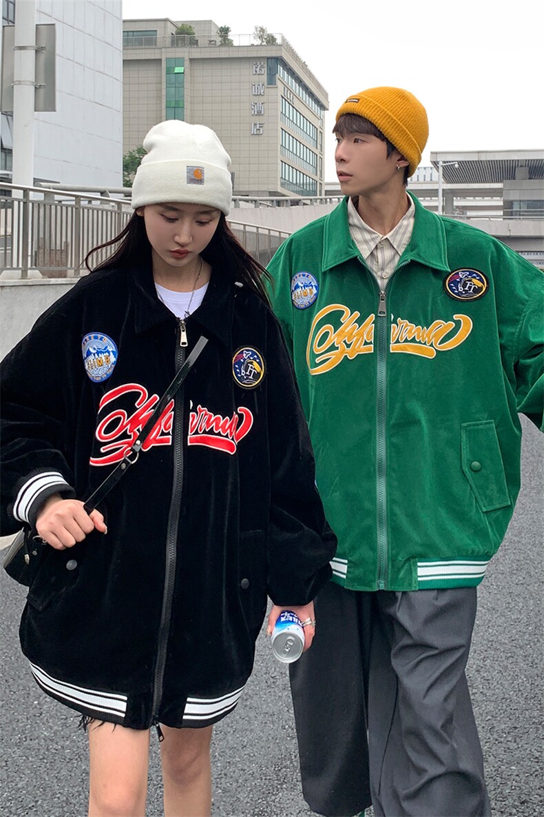 EQ88金丝绒外套男2024新款秋装ins港风潮流贴布夹克情侣装P118,男装夹克,电商C306-1