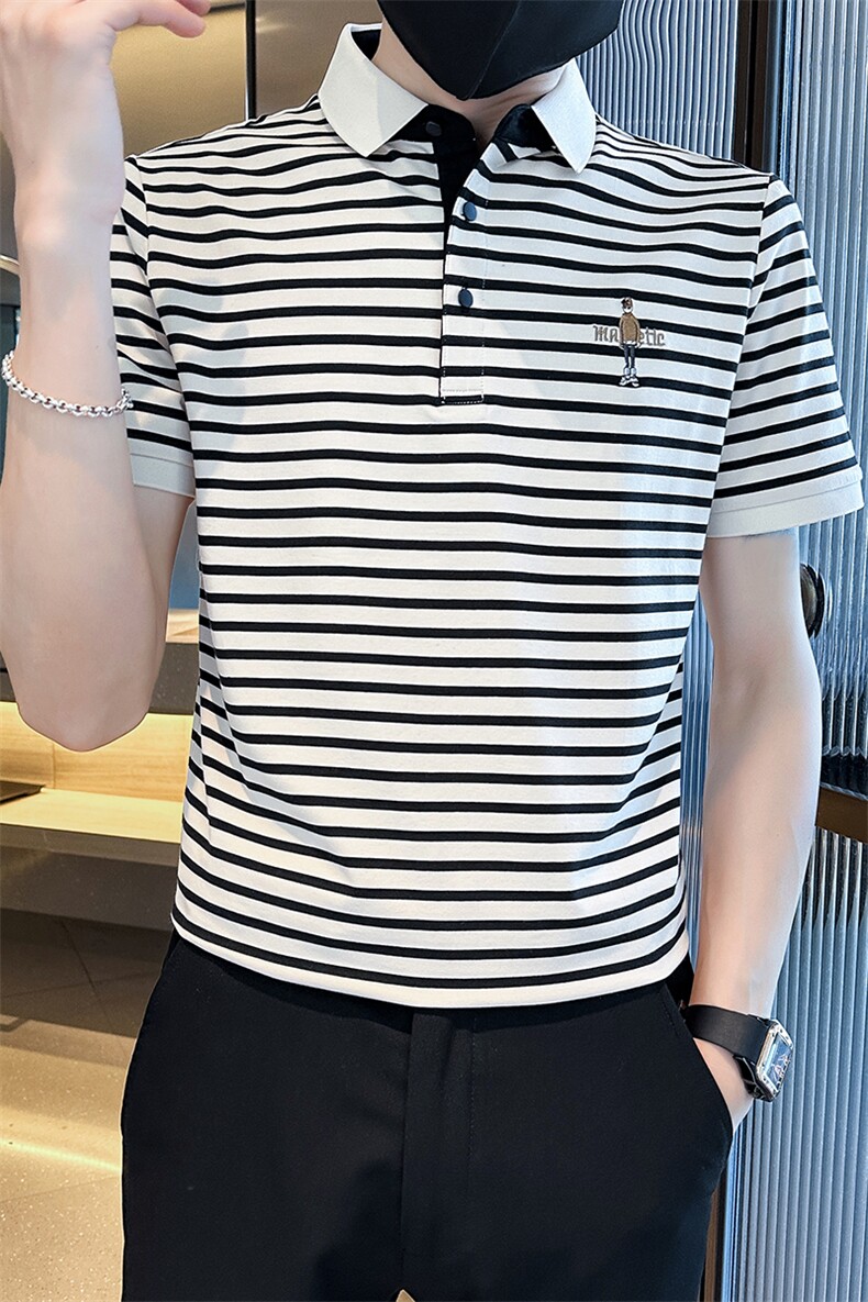 货已补齐夏季短袖T恤翻领条纹时尚Polo衫T08-特P43,男装T恤,电商D342