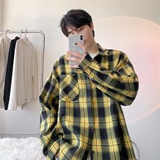 衬衫男春季新款港风宽松大码磨毛格子长袖衬衣CS6638-特P29，男装衬衫，星座214-3