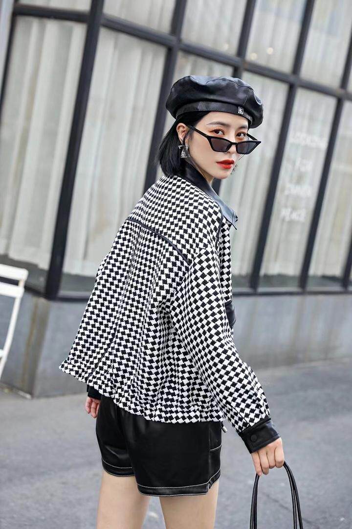 现货-粗纺棋盘格拼接小外套，其它，依歌贝诺
