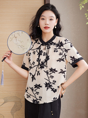 时尚优雅别致设计感新中式清新透气小衫百搭2025，女装蕾丝衫/雪纺衫，媚琳依坊